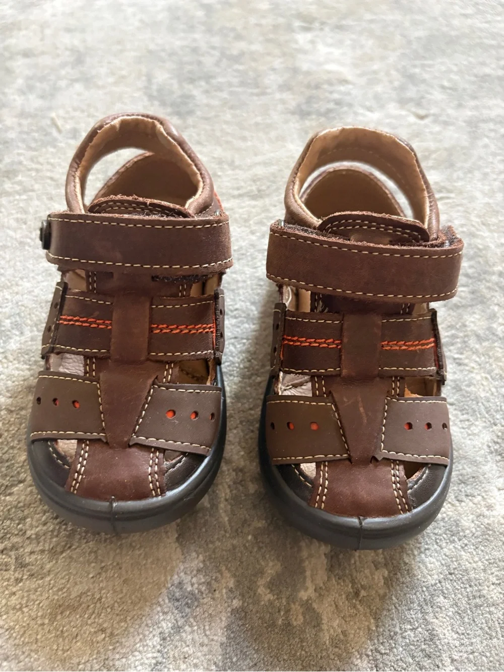 Brown Leather Fisherman Sandals with Orange Stitching